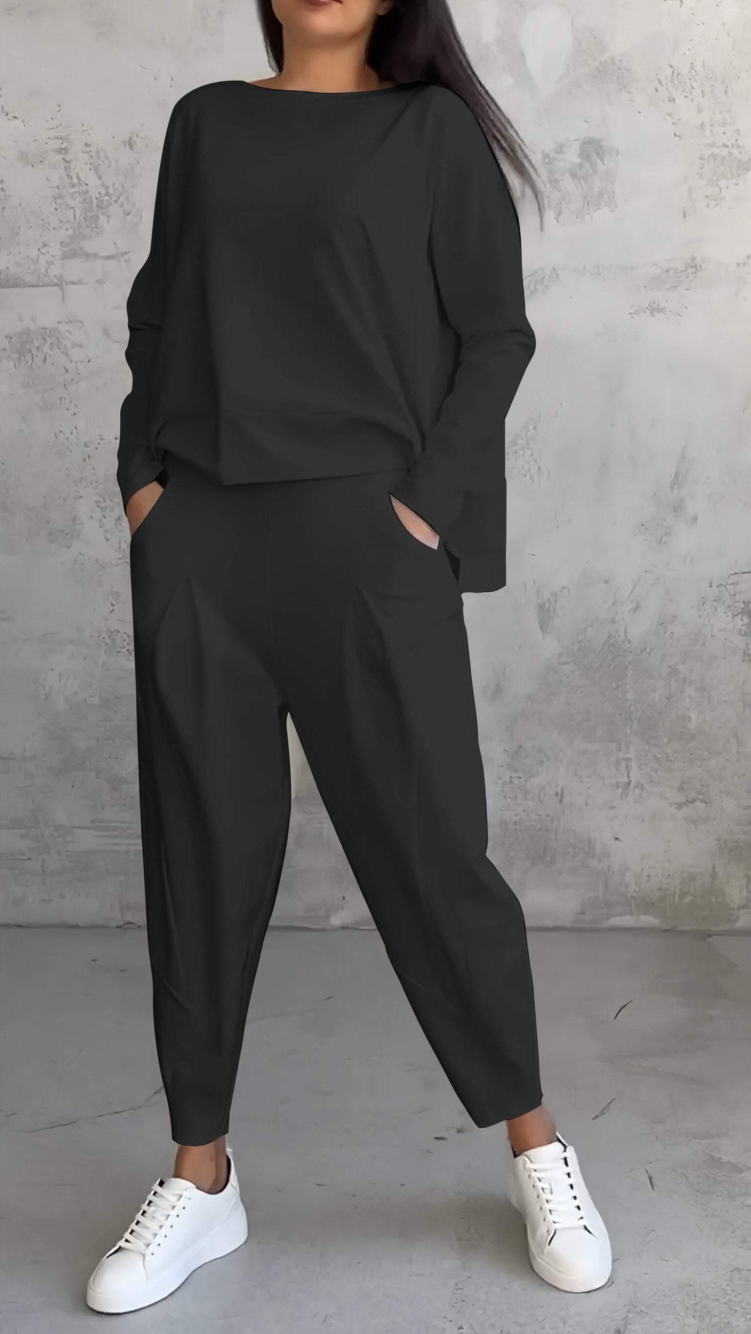 Elaine Beauvoisin | Cream Two-Piece Lounge Set Long Sleeve Top & Pants