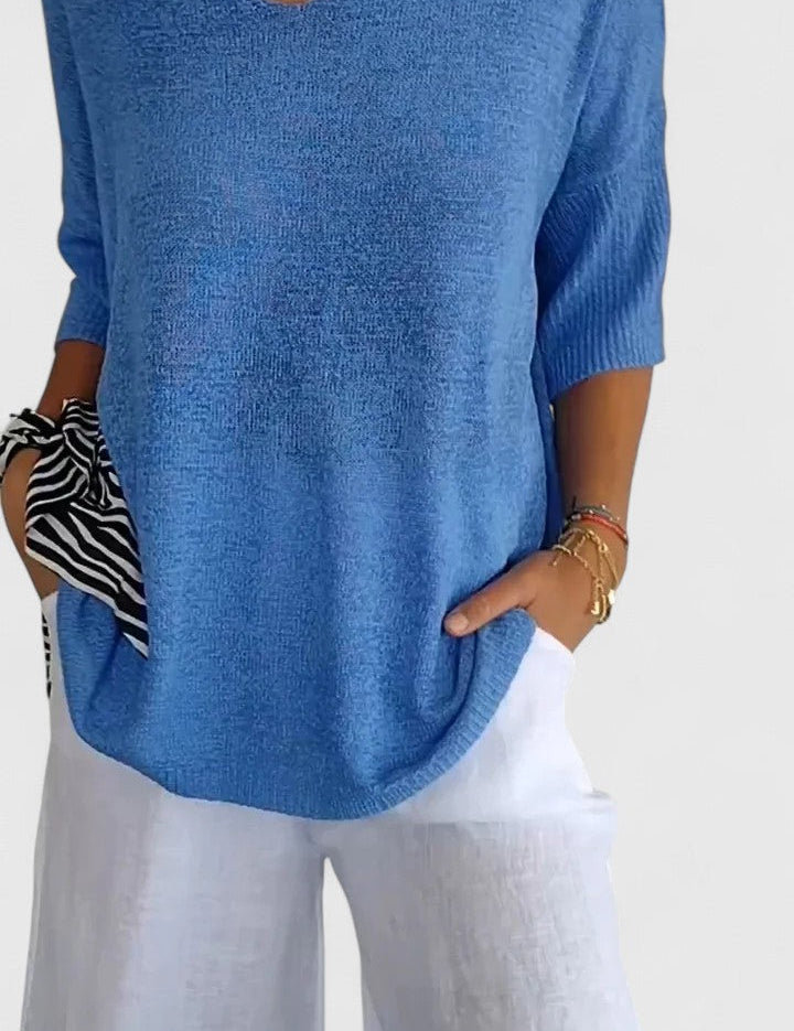 Nicolette Ashbourne | Sage Green V-Neck Knit Sweater Top