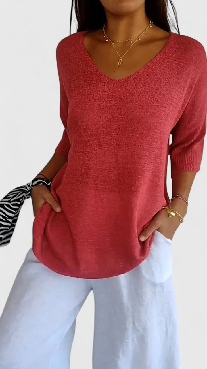 Nicolette Ashbourne | Sage Green V-Neck Knit Sweater Top