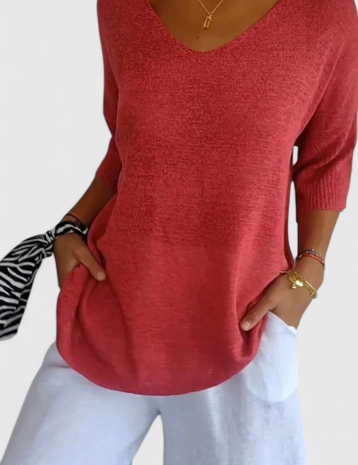 Nicolette Ashbourne | Sage Green V-Neck Knit Sweater Top