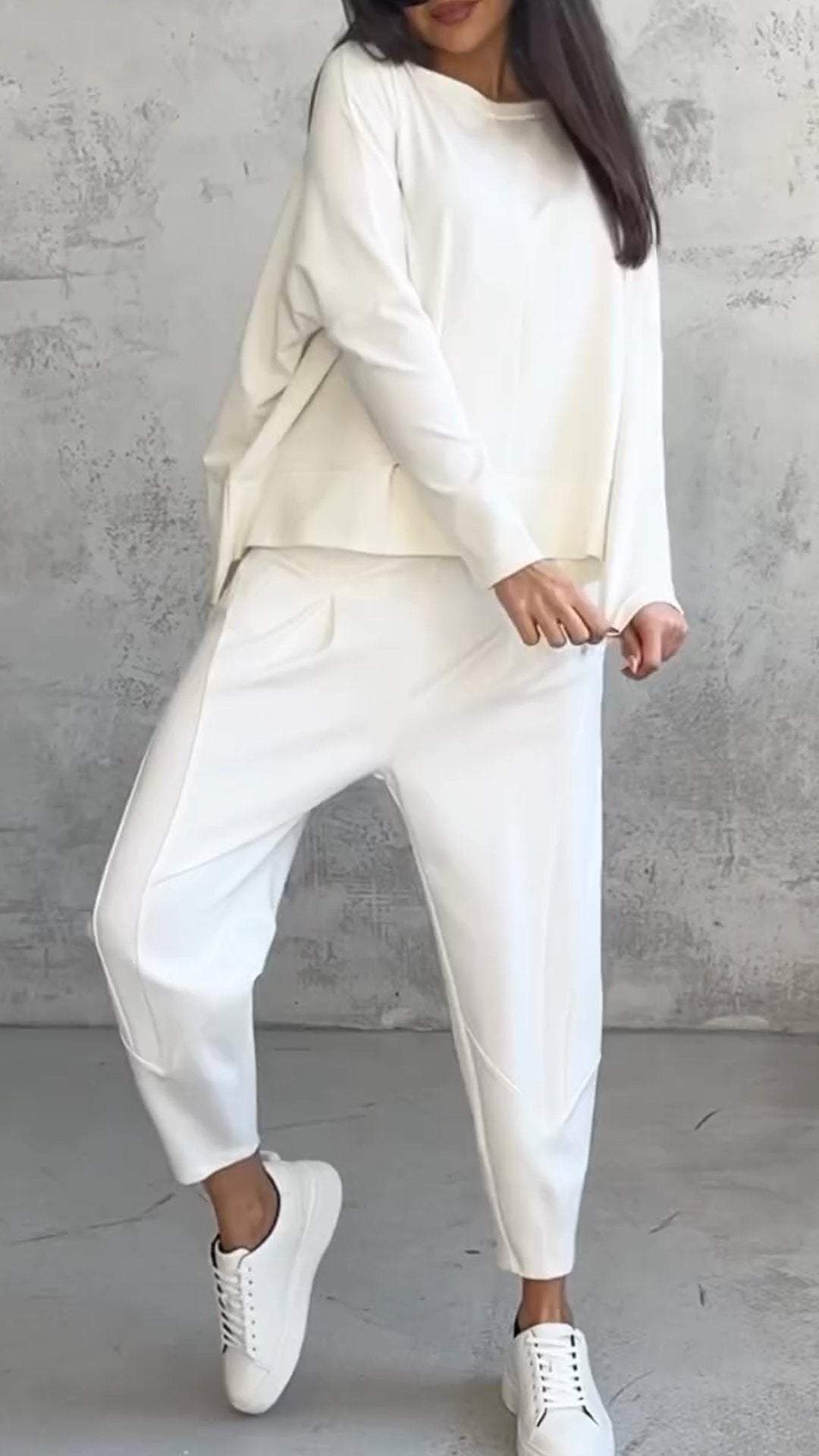 Elaine Beauvoisin | Cream Two-Piece Lounge Set Long Sleeve Top & Pants