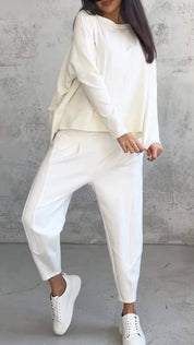 Elaine Beauvoisin | Cream Two-Piece Lounge Set Long Sleeve Top & Pants