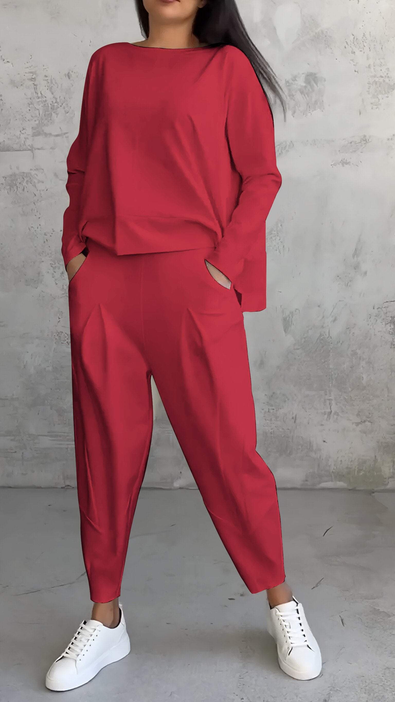 Elaine Beauvoisin | Cream Two-Piece Lounge Set Long Sleeve Top & Pants