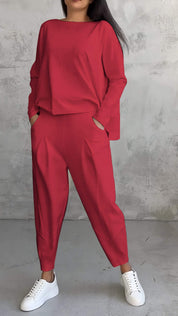 Elaine Beauvoisin | Cream Two-Piece Lounge Set Long Sleeve Top & Pants