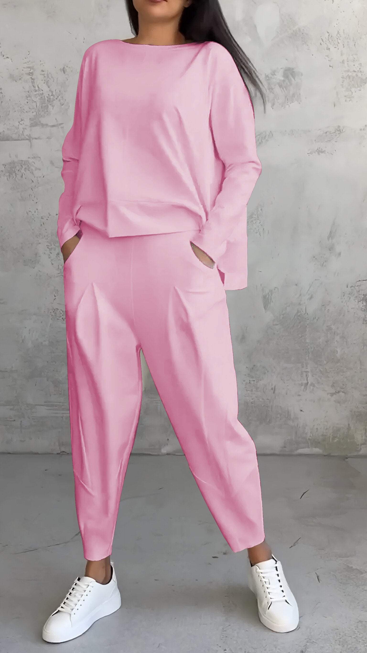 Elaine Beauvoisin | Cream Two-Piece Lounge Set Long Sleeve Top & Pants