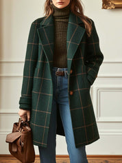 Sylviane Beaumont-Lacroix | Green Plaid Wool-Blend Lapel Overcoat
