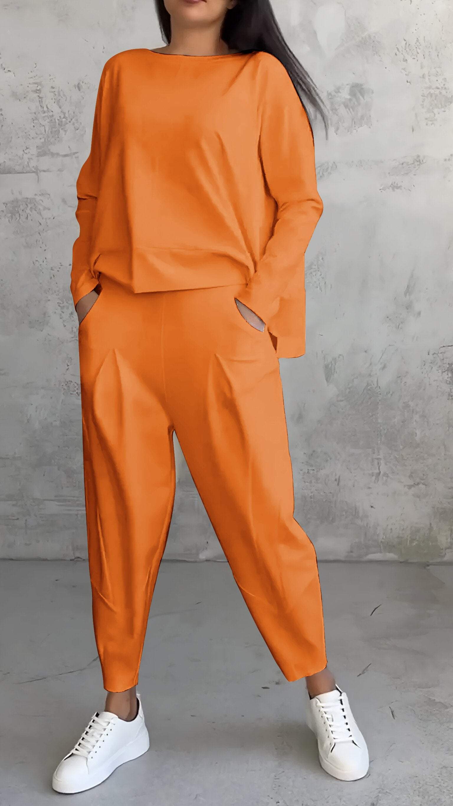 Elaine Beauvoisin | Cream Two-Piece Lounge Set Long Sleeve Top & Pants