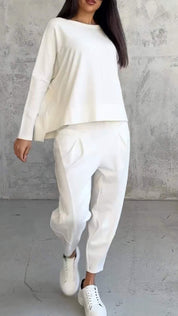 Elaine Beauvoisin | Cream Two-Piece Lounge Set Long Sleeve Top & Pants