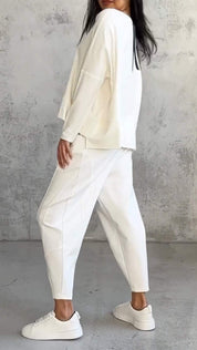 Elaine Beauvoisin | Cream Two-Piece Lounge Set Long Sleeve Top & Pants