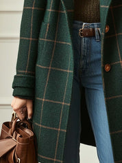 Sylviane Beaumont-Lacroix | Green Plaid Wool-Blend Lapel Overcoat