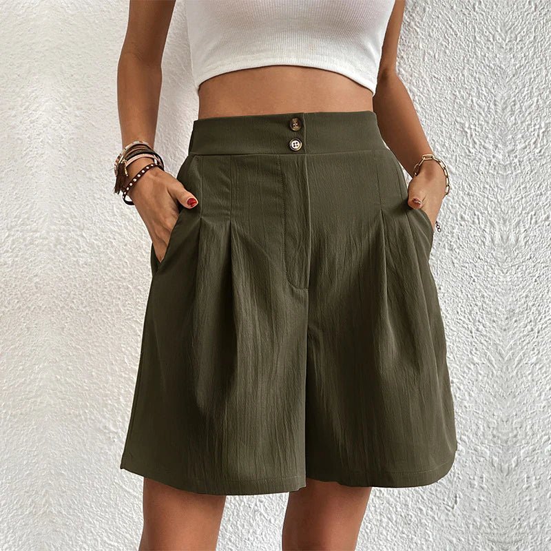 Emmeline Ravenfort | High Waist Wide Leg Pleated Shorts in Black