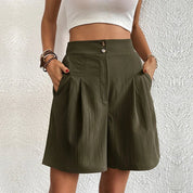 Emmeline Ravenfort | High Waist Wide Leg Pleated Shorts in Black