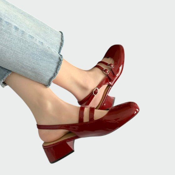 Claudette Vosbrenne | Red Patent Double-Strap Mary Jane Block Heel