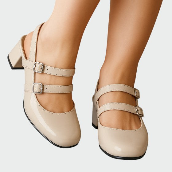 Claudette Vosbrenne | Red Patent Double-Strap Mary Jane Block Heel