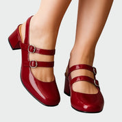 Claudette Vosbrenne | Red Patent Double-Strap Mary Jane Block Heel