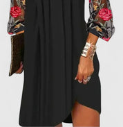 Lavinia Beaumont | Black Mesh Floral Embroidered Sleeve Mini Dress