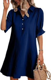 Aurelie Wyndcroft | Black Button-Down Shirt Dress with 3/4 Sleeves