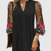 Lavinia Beaumont | Black Mesh Floral Embroidered Sleeve Mini Dress