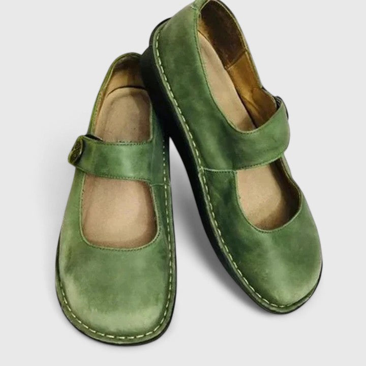 Odette Wyndbourne | Green Leather Mary Jane Orthopedic Flats