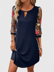 Henrietta Blackwell | Navy Floral Embroidered Mesh Sleeve Mini Dress