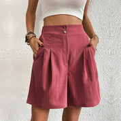 Emmeline Ravenfort | High Waist Wide Leg Pleated Shorts in Black