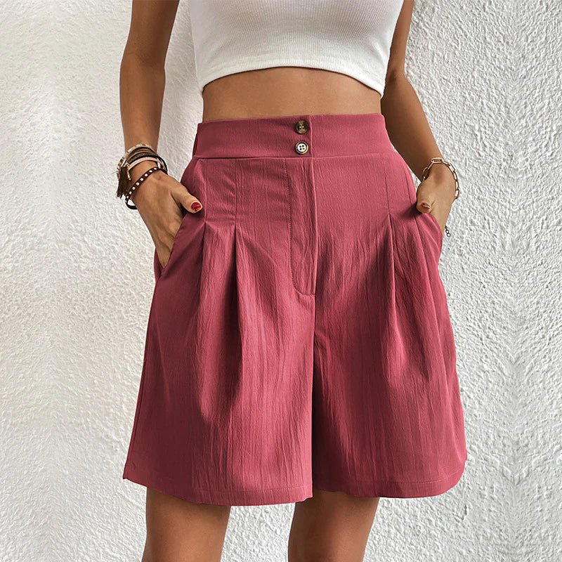 Emmeline Ravenfort | High Waist Wide Leg Pleated Shorts in Black