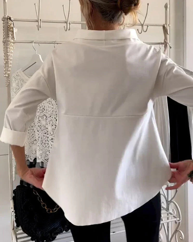 Nicolette Beauverne | White Bateau Neck 3/4 Sleeve Relaxed Top