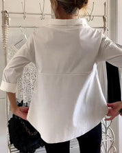 Nicolette Beauverne | White Bateau Neck 3/4 Sleeve Relaxed Top