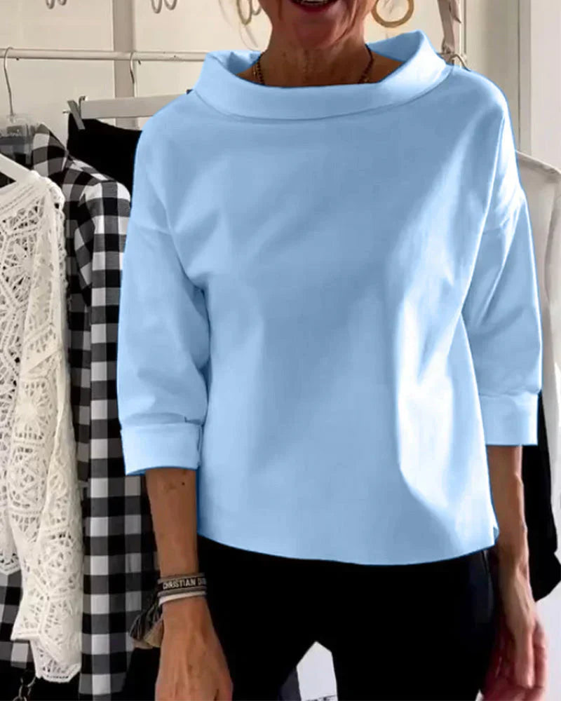Nicolette Beauverne | White Bateau Neck 3/4 Sleeve Relaxed Top