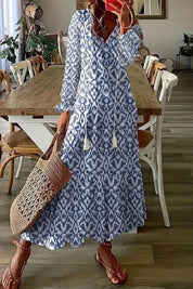 Céline Wyndvale | White Floral Print V-Neck Tassel Maxi Dress