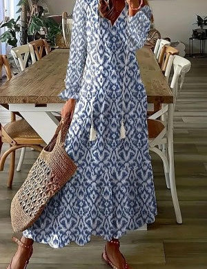 Céline Wyndvale | White Floral Print V-Neck Tassel Maxi Dress