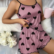Lysanne Beaupré | Heart Print Cami & Shorts Pajama Set in Blue