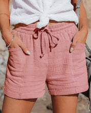 Lisette Fontenoire | Pink Cotton Gauze Drawstring Shorts