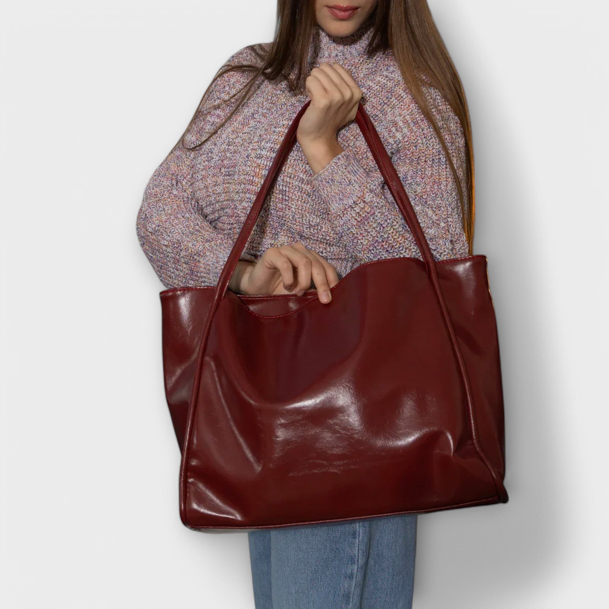 Eloise Marchetti | Black Faux Leather Oversized Tote Bag