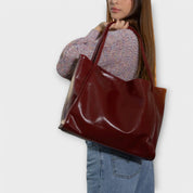 Eloise Marchetti | Black Faux Leather Oversized Tote Bag