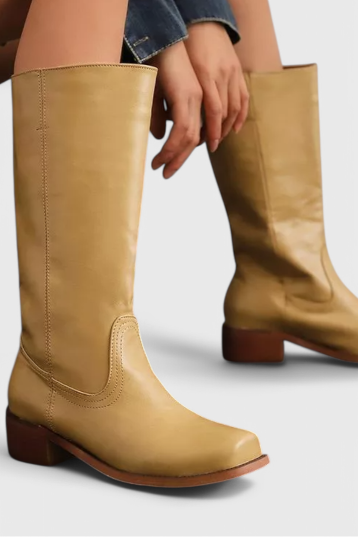 Beatrice Langford | Tan Leather Knee-High Western Boots