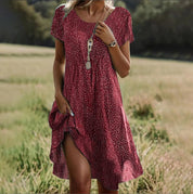 Colette Fairbourne | Boho Floral Print Short Sleeve Midi Dress