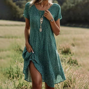 Colette Fairbourne | Boho Floral Print Short Sleeve Midi Dress