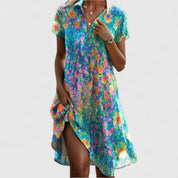 Delphine Saintclair | Blue Star Print Short Sleeve Midi Dress