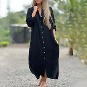 Beatrice Wyndclaire | White Linen Maxi Shirt Dress with Button-Down Front
