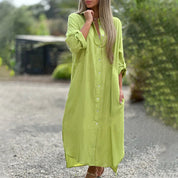 Beatrice Wyndclaire | White Linen Maxi Shirt Dress with Button-Down Front