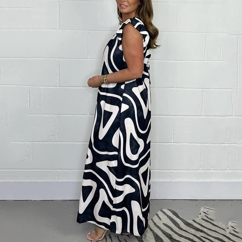Celestine Vaubrienne | Abstract Print Wide-Leg Jumpsuit with Ruffle Cap Sleeves