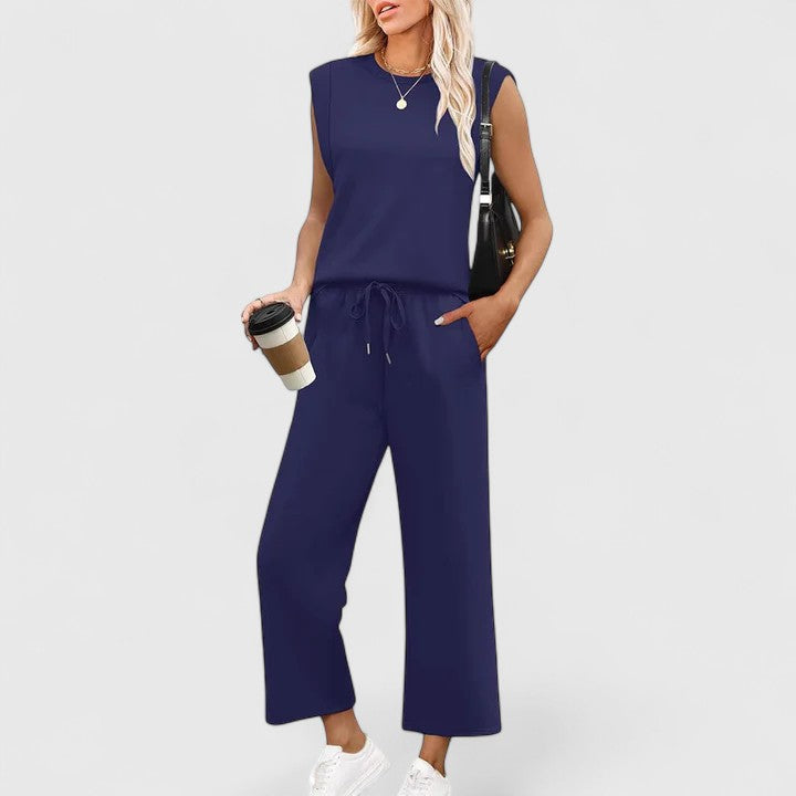 Céleste Duvernet | Sleeveless Wide-Leg Two-Piece Set in Olive Green