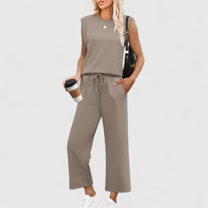 Céleste Duvernet | Sleeveless Wide-Leg Two-Piece Set in Olive Green