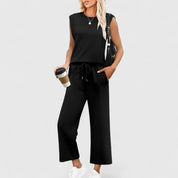 Céleste Duvernet | Sleeveless Wide-Leg Two-Piece Set in Olive Green