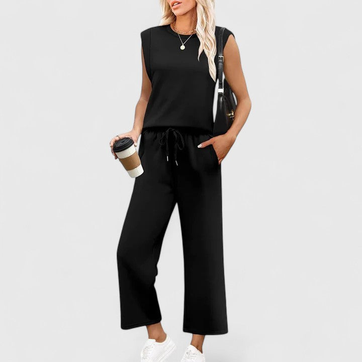 Céleste Duvernet | Sleeveless Wide-Leg Two-Piece Set in Olive Green