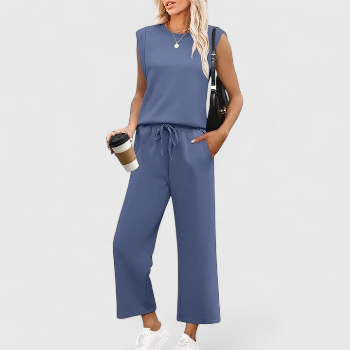 Céleste Duvernet | Sleeveless Wide-Leg Two-Piece Set in Olive Green
