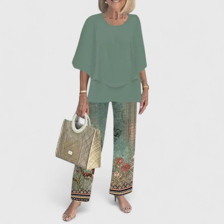 Harriet Stanbourne | Sage Green Floral Print Two-Piece Set