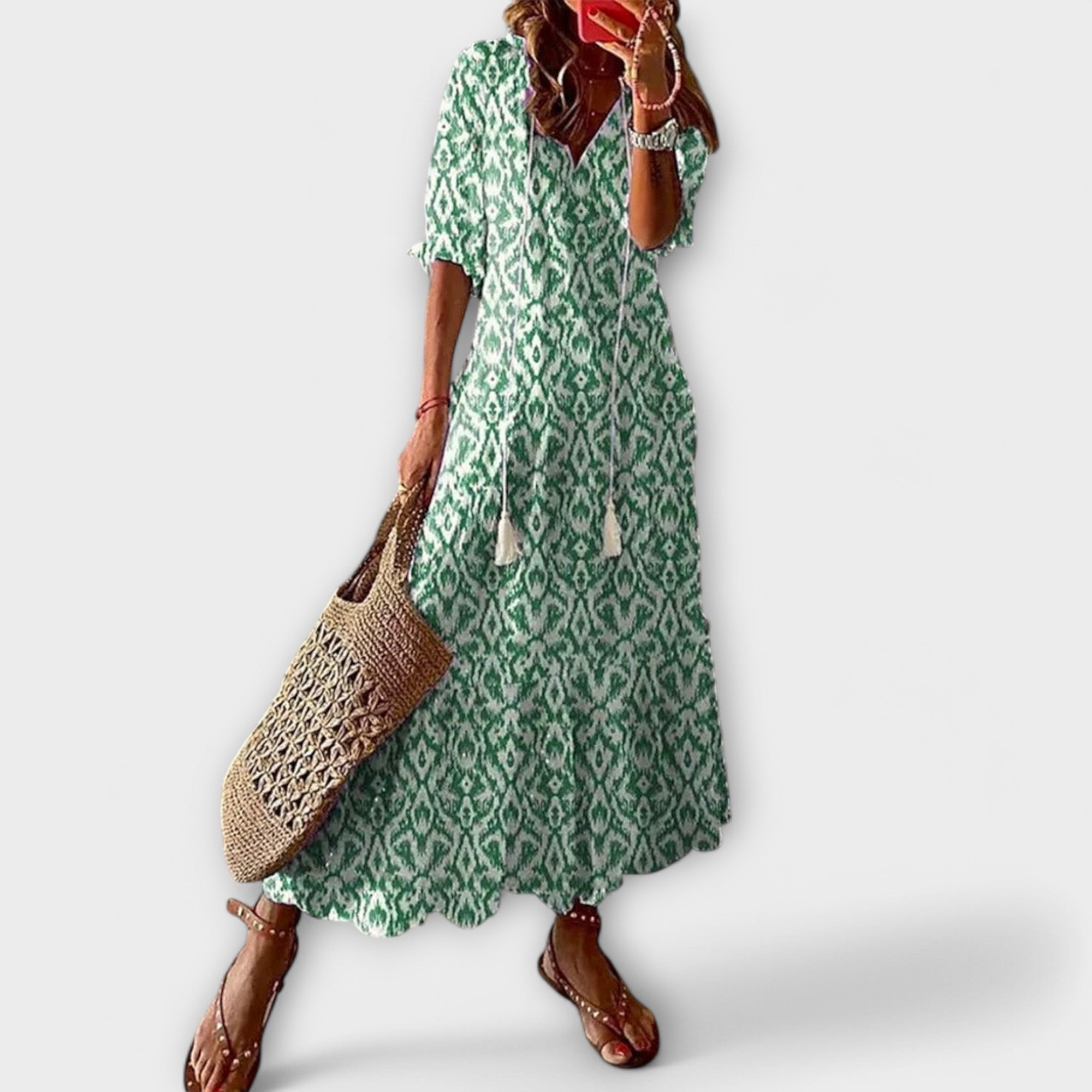 Mireille Fonscourt | Blue Ikat Print Boho Maxi Dress