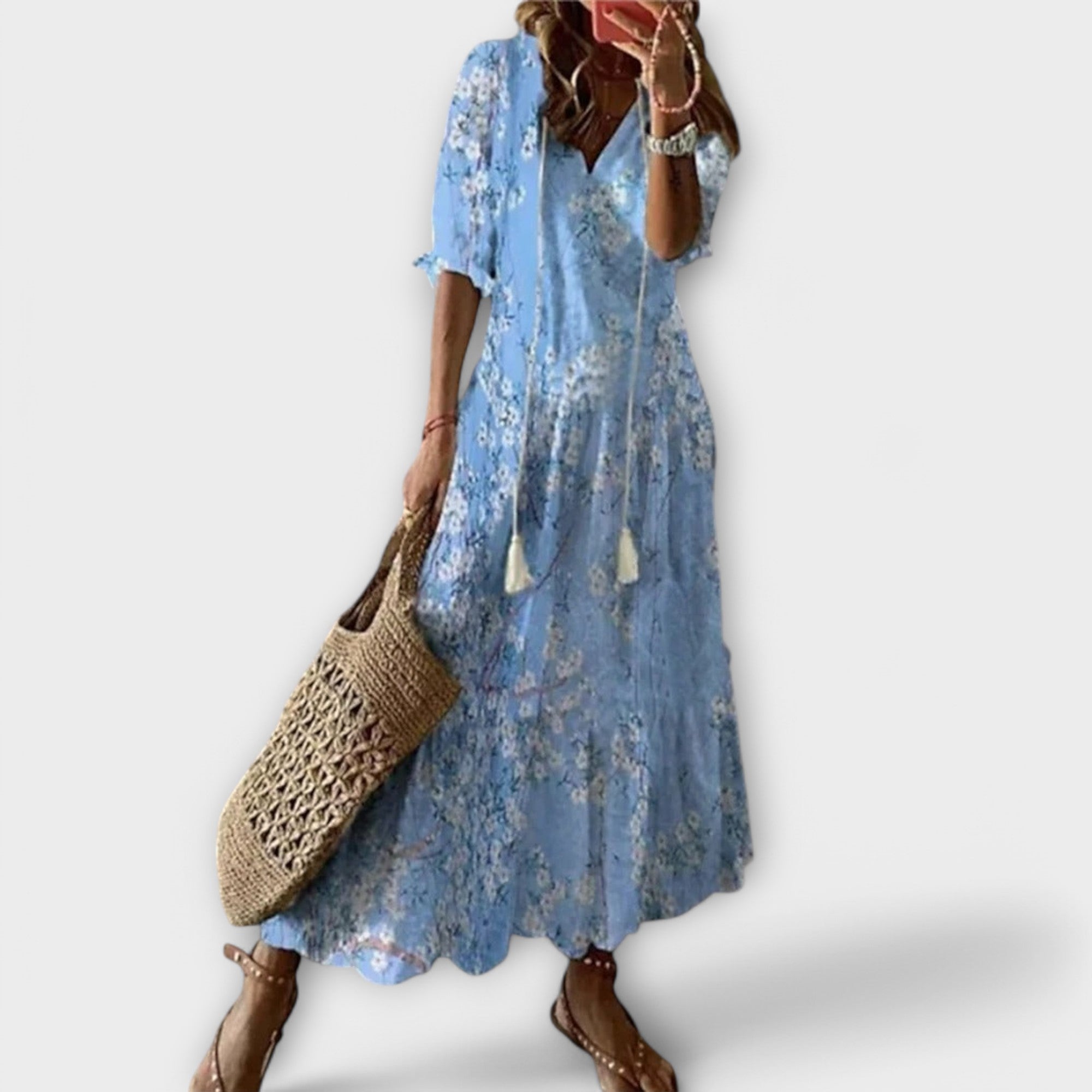 Mireille Fonscourt | Blue Ikat Print Boho Maxi Dress